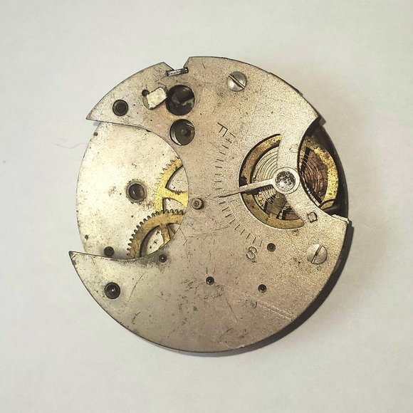 4 Vintage Pocket Watch Faces/Dials Porcelain Brass Movement Part Gears Steampunk - Picture 8 of 10